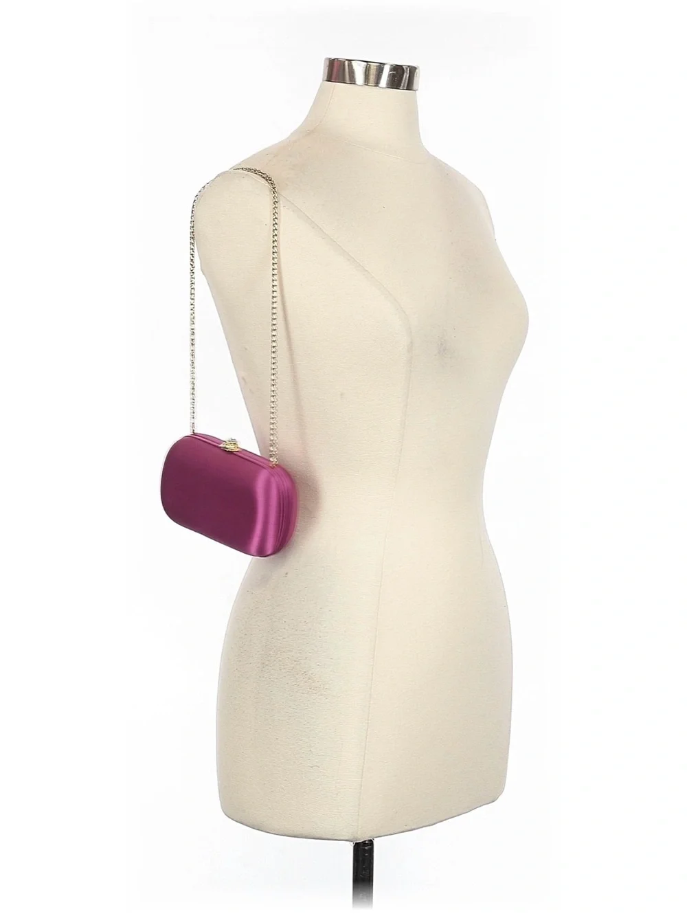 St. John Pink Orchid Satin Minaudière Clutch | Gold Chain | Evening Bag